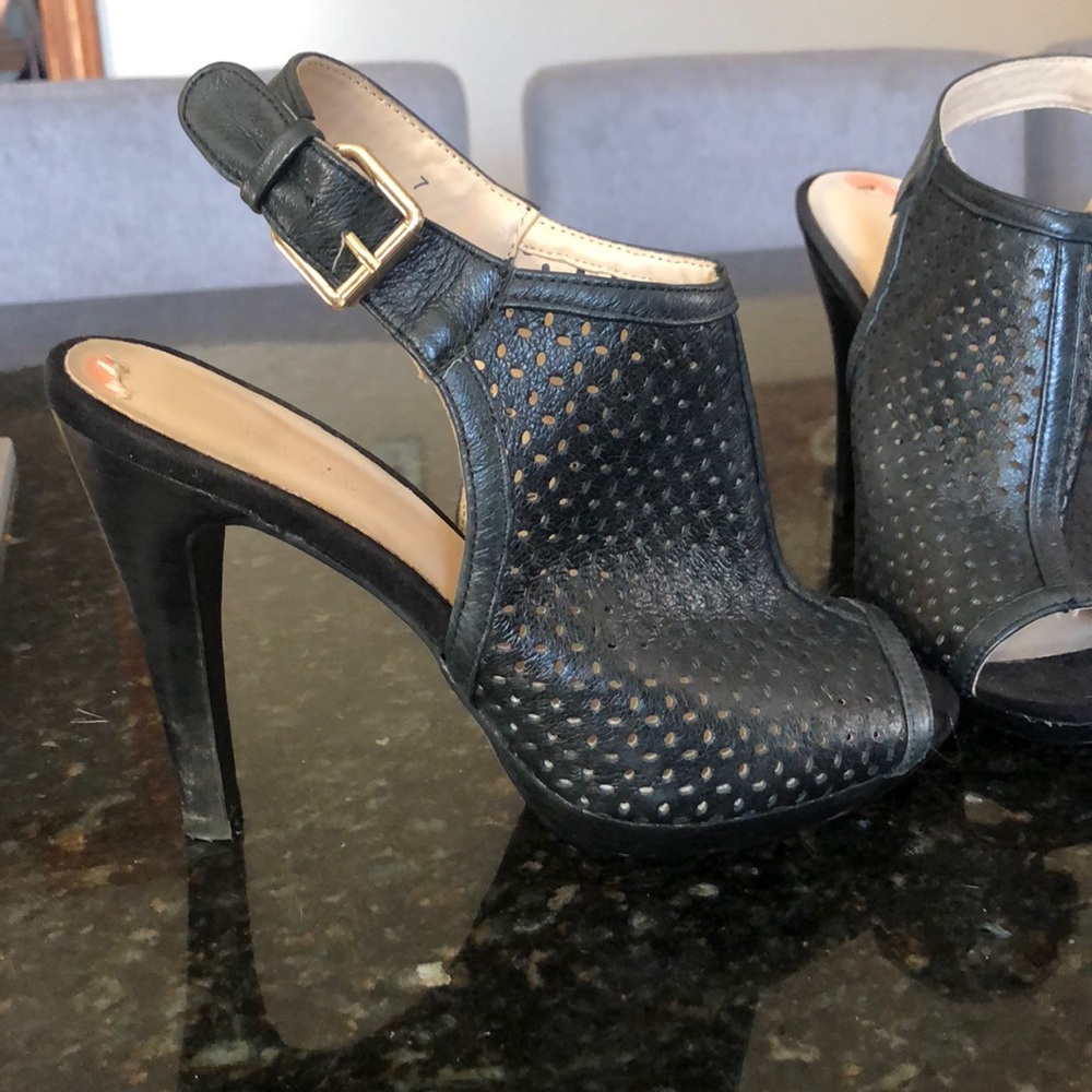 Black Eyelet Design PeepToe Sling-Backs